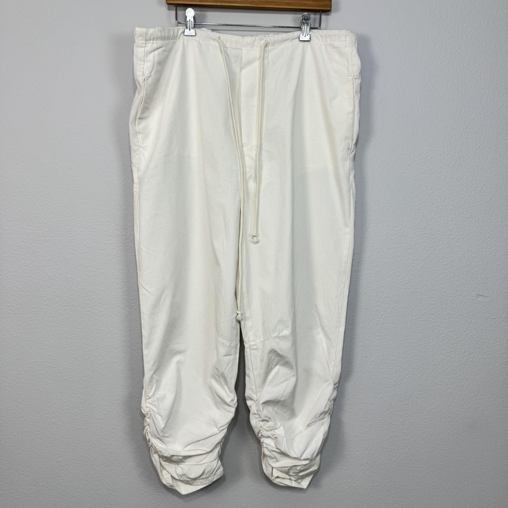 Free People Light Parachute Pants Women's Large White Cotton Twill Ruched Boho‎